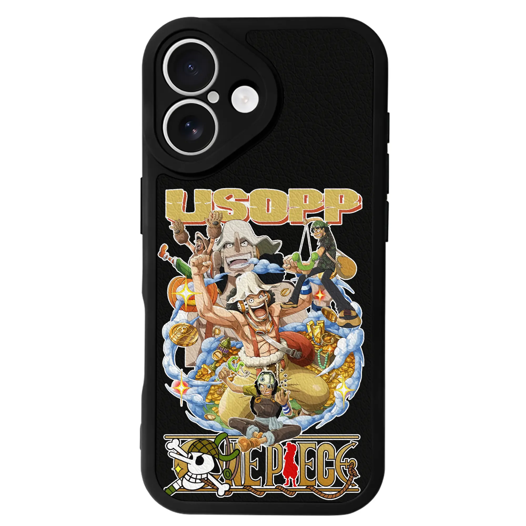 ワンピース グッズ ウソップ - IPhone 16シリーズ対応 ・ シリコンスマホケース ・ レザー調 ・ 高精度フィット ・ 耐衝撃 ・ ワイヤレス充電対応 ・ 精密カット